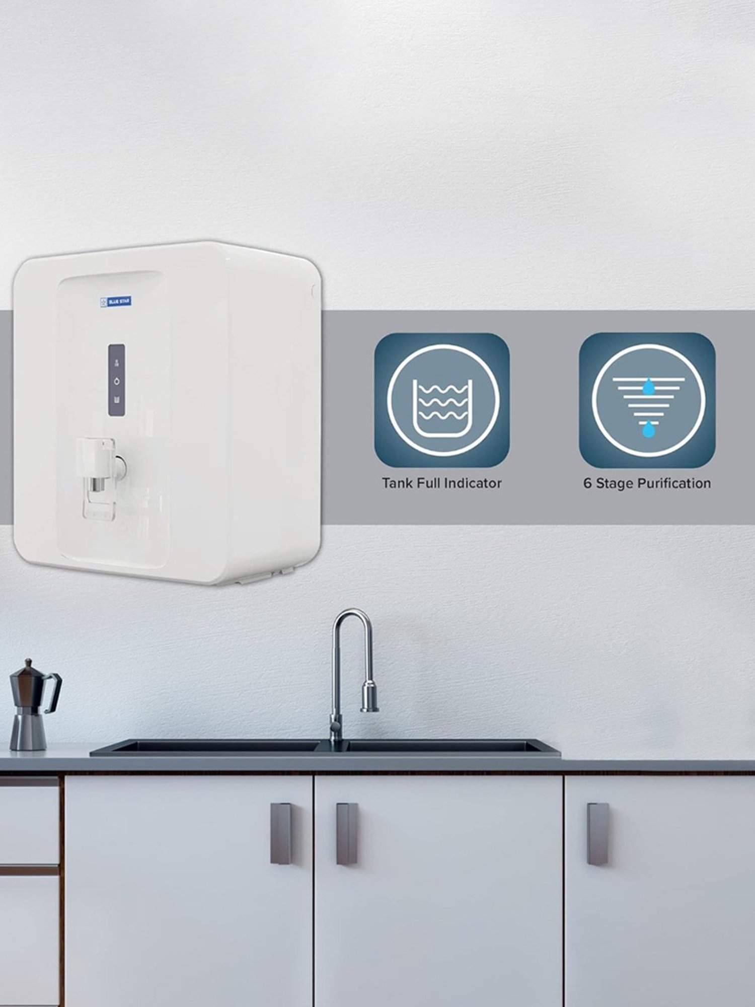 Blue Star Excella RO + UV + UF Water Purifier 6L (White)