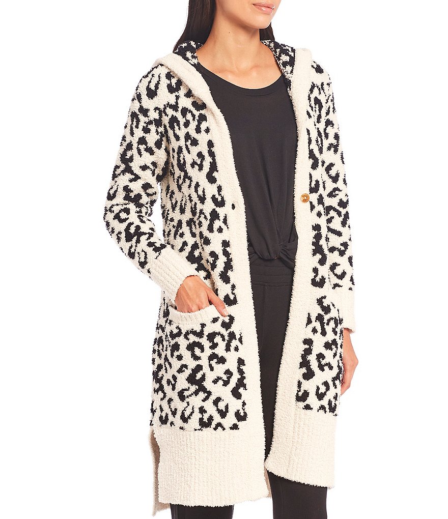 UGG Judith Sweater-Knit Leopard Print Hooded Lounge Cardigan