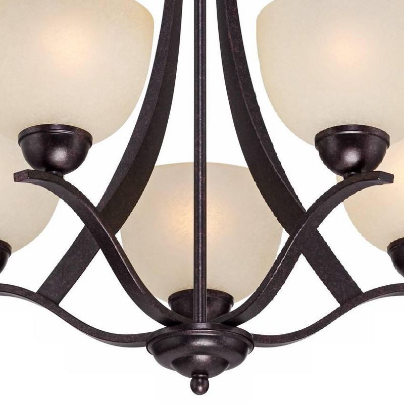 Regency Hill Bronze Pendant Chandelier 23" Wide Scrolling Arms Indian Scavo Glass 5-Light Fixture Dining Room House Foyer Kitchen