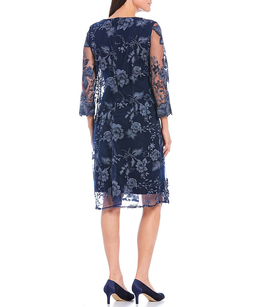 Jkara Chiffon Popover Beaded V-Neck 3/4 Capelet Sleeve Gown