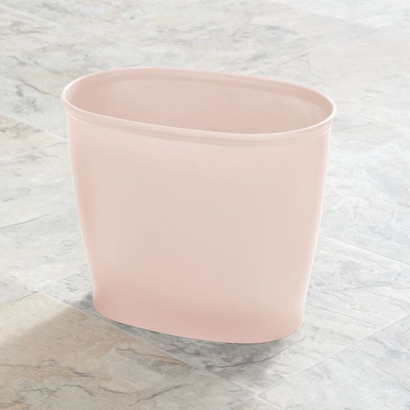 mDesign Small Plastic Oval Trash Can Garbage Wastebasket, 2 Pack - Light Pink