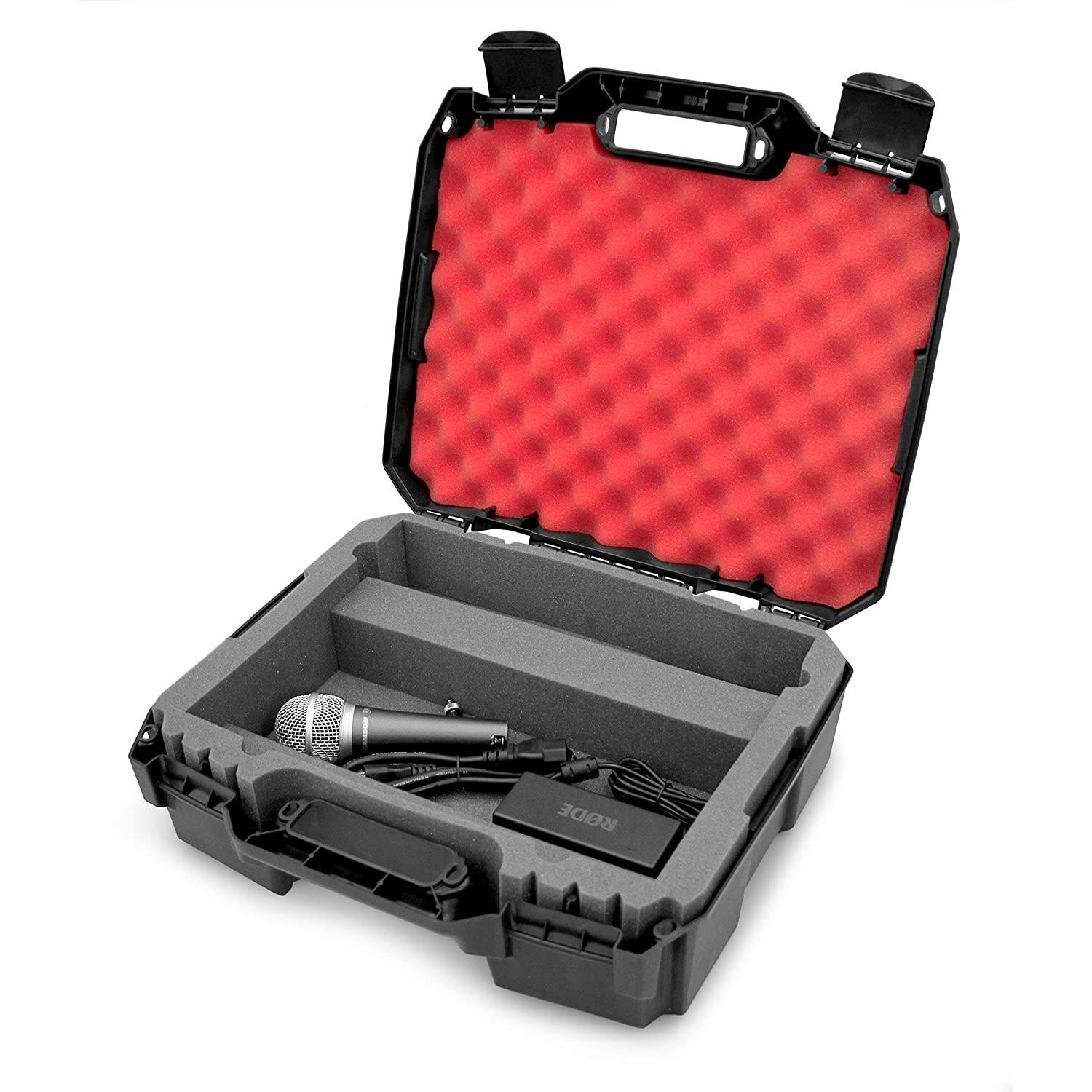 Casematix Studio Mixer Hard Case Fits Rode RODECaster Pro Podcast Production Studio Podcasting Microphone and Accessories, Red Padded Foam Protection