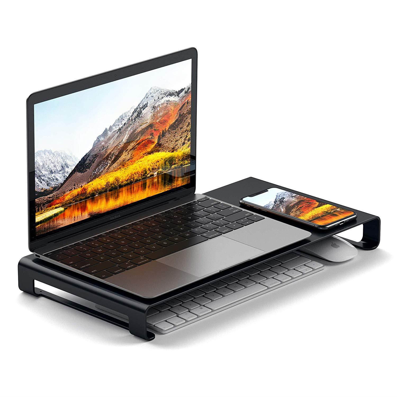 Satechi Aluminum Universal Unibody Monitor Stand - Compatible with 2017/2018 MacBook Pro, iMac Pro, Google Chromebook, Microsoft Surface, Dell, Asus and More (Jet Black)