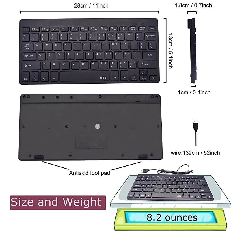 Small Keyboard Thin Slim Portable 78 Wired Laser US English Layout Black for Laptop PC