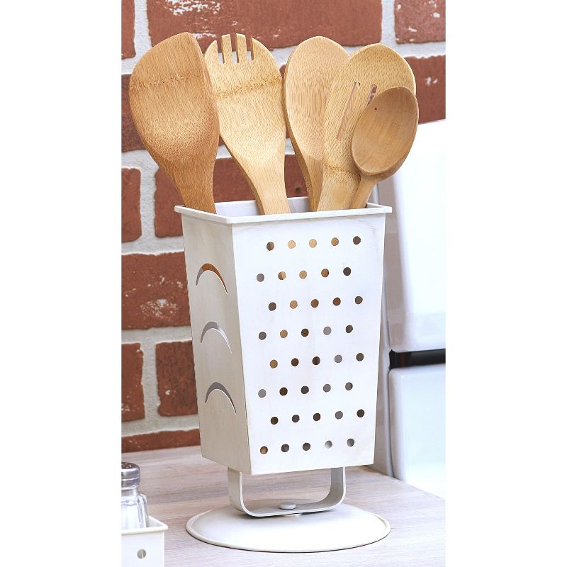 Lakeside Utensil Holder with Cheese Grater, Distressed Enamel Design