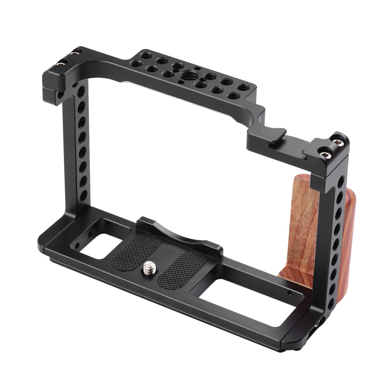 Andoer Aluminum Alloy Camera Cage Protective Vlog Cage with Wooden Hand Grip Film Making System with Cold Shoe for Microphone Fill Light Compatible with Fujifilm X-T4 ILDC Camera