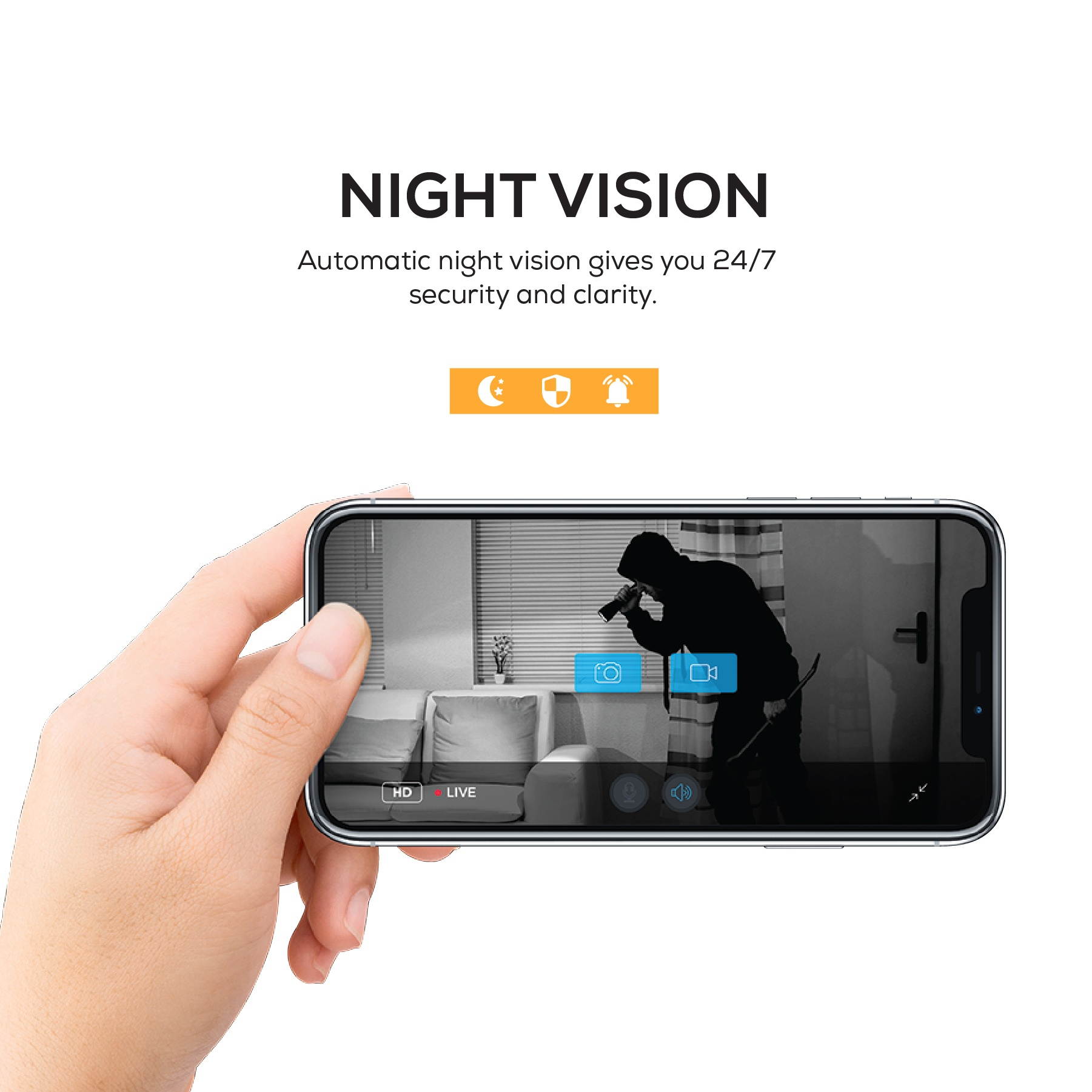 Smart WiFi 720P Camera with Voice Control, Requires 2.4GHz WiFi, White