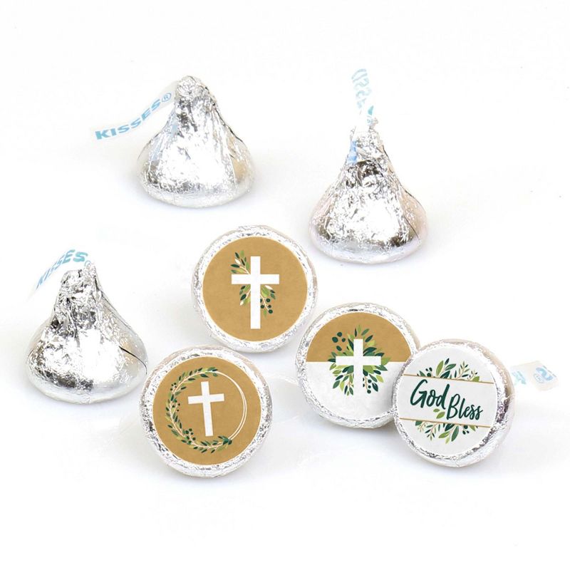 Big Dot of Happiness Elegant Cross - Religious Party Round Candy Sticker Favors - Labels Fit Hershey's Kisses (1 sheet of 108)