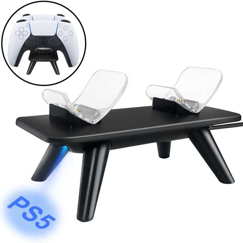 PS5 Controller Charger, Dualsense Charger PS5, Fast Dual Charging Station Stand Dock with Fashion Blue LED Projection Light for Sony Playstation 5 Dual Sense Controllers