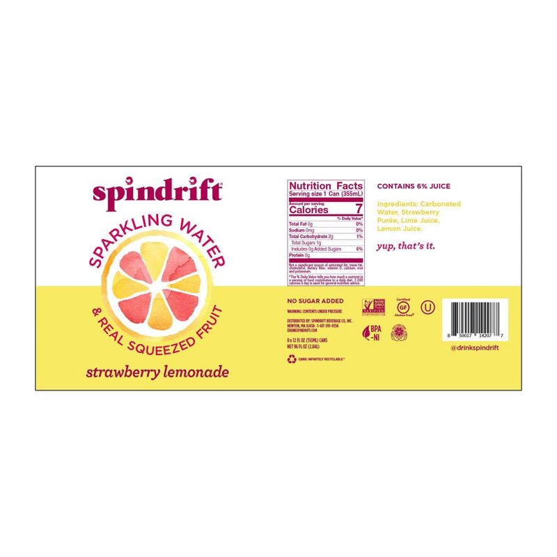 Spindrift Strawberry Lemonade Sparkling Water - 8pk/12 fl oz Cans