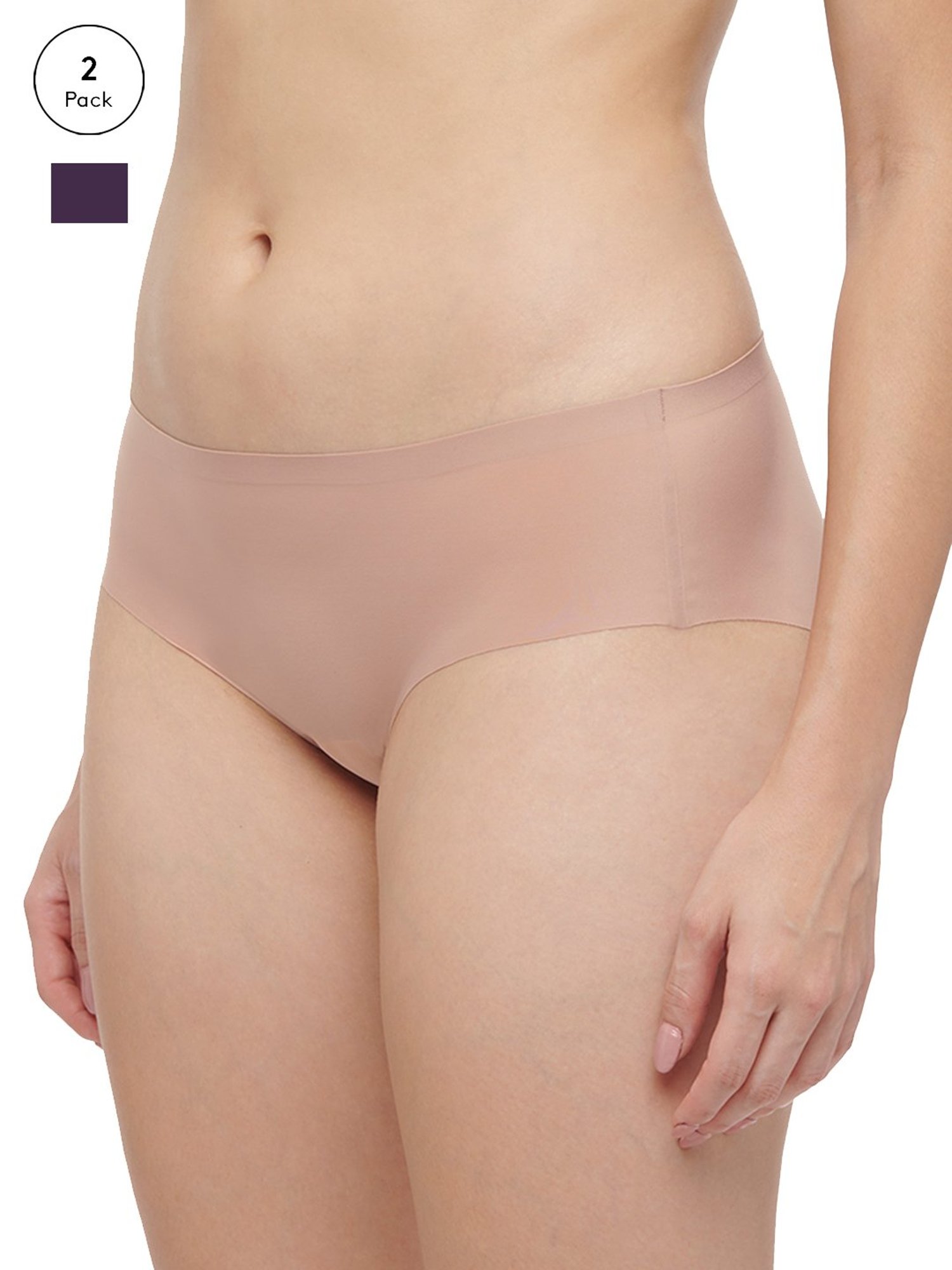 Triumph Beige & Purple Plain Hipster Panties - Pack Of 2