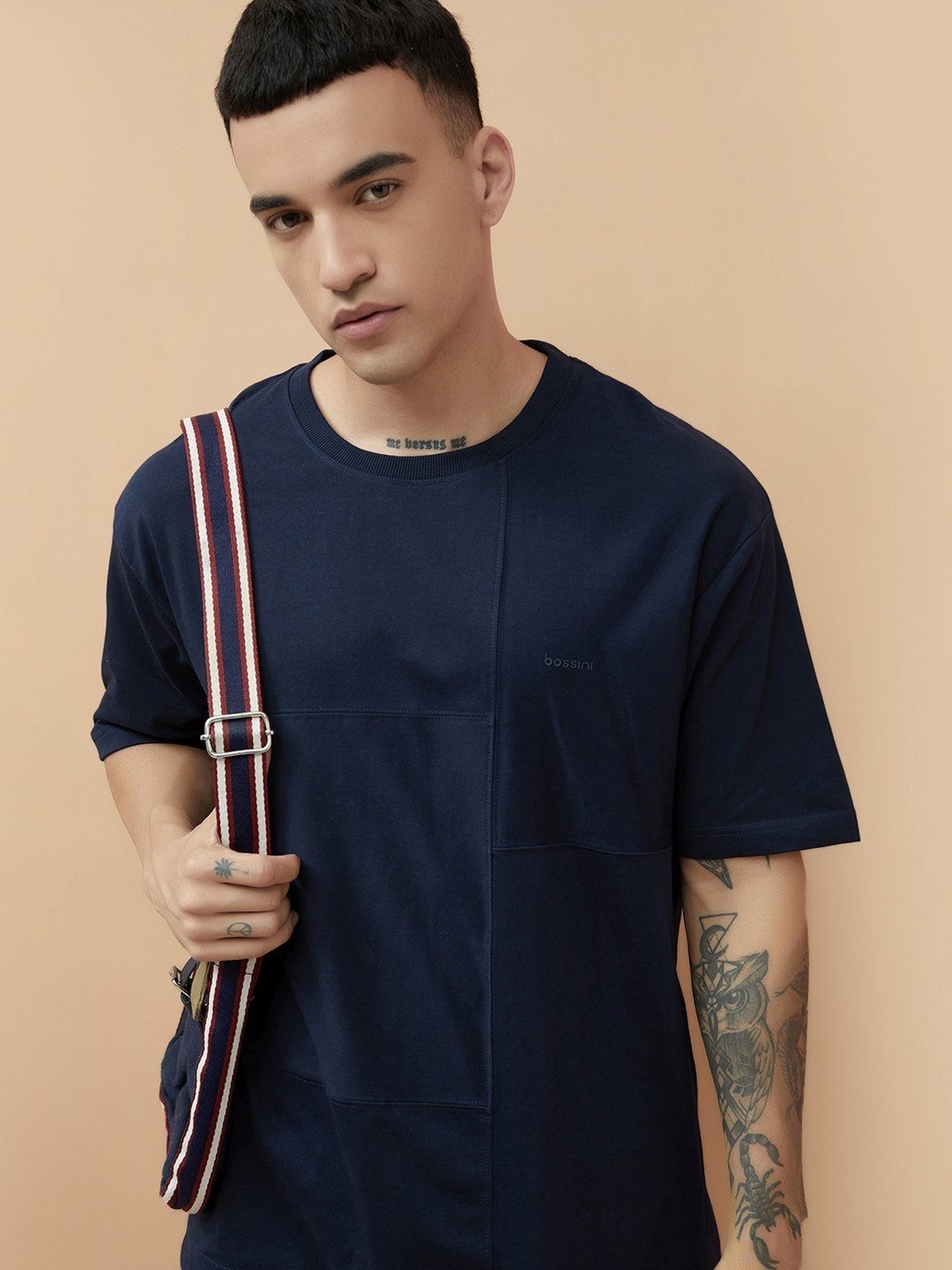 Bossini Navy Cotton Regular Fit T-Shirt