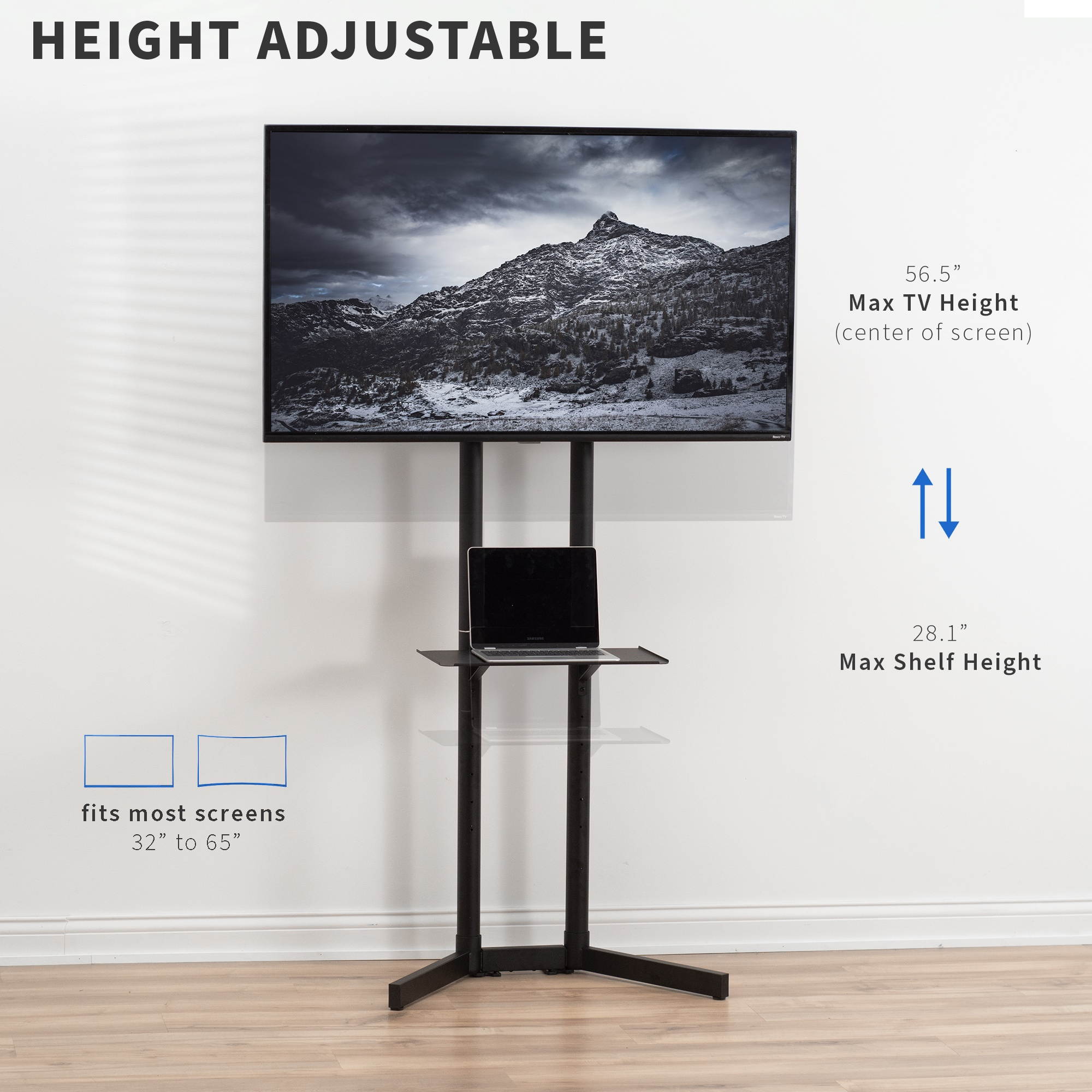 VIVO Black TV Floor Stand for 32" to 65" LCD LED Plasma Flat Panel Screens, Height Adjustable with Shelf (STAND-TV03N)