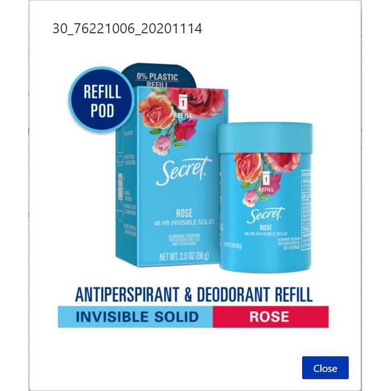 Secret Invisible Solid Antiperspirant & Deodorant Rose Scent Refill Pod - 2oz