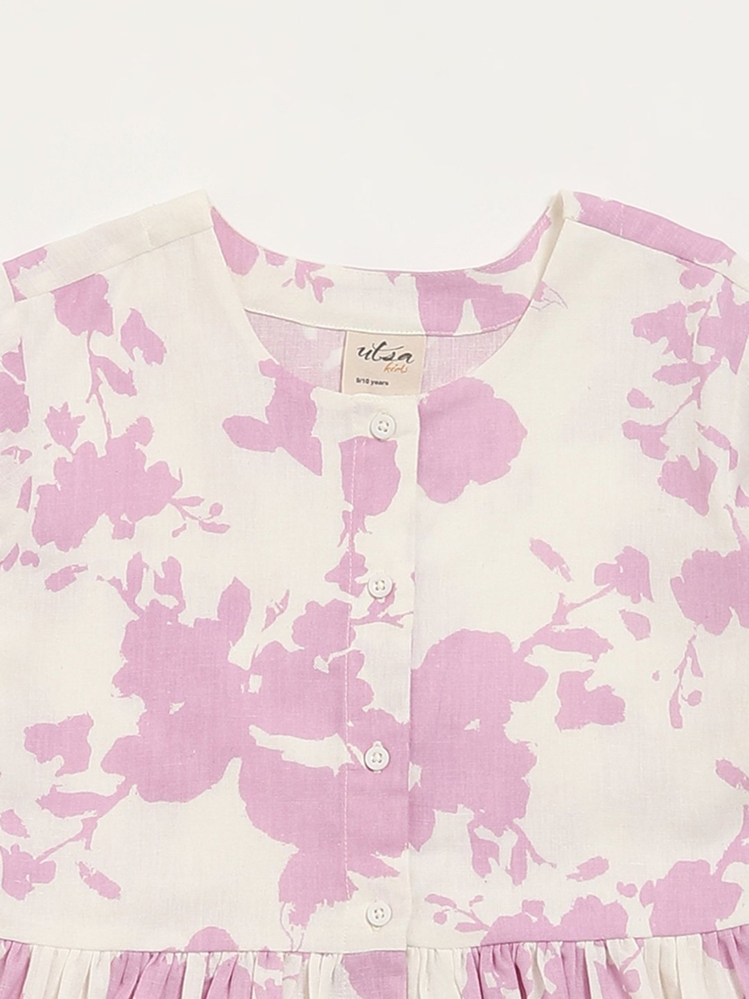 Utsa Kids by Westside Lilac Floral Printed A-Line Cotton Blend Dress