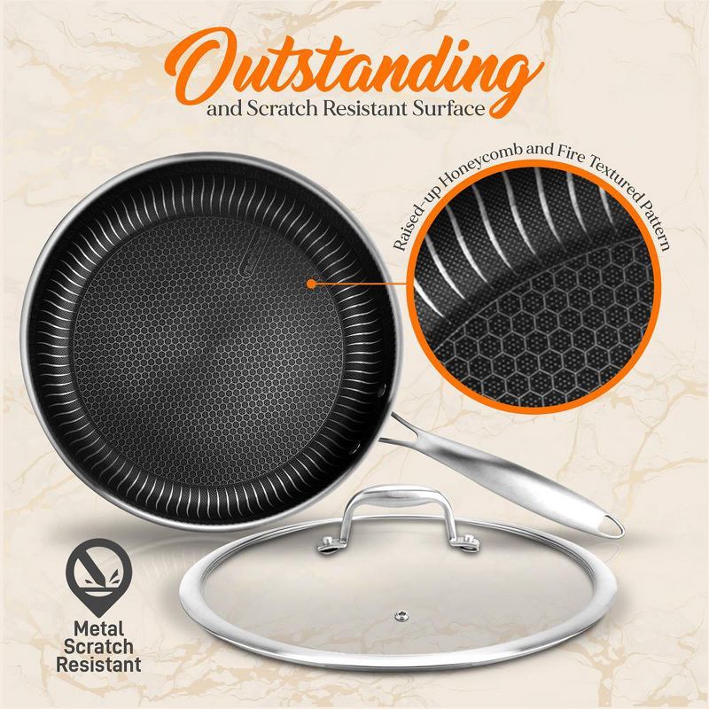 NutriChef Nonstick 6 Piece Tri Ply Stainless Steel Kitchen Cookware Frying Pan Set with Matching See Through Tempered Glass Lids