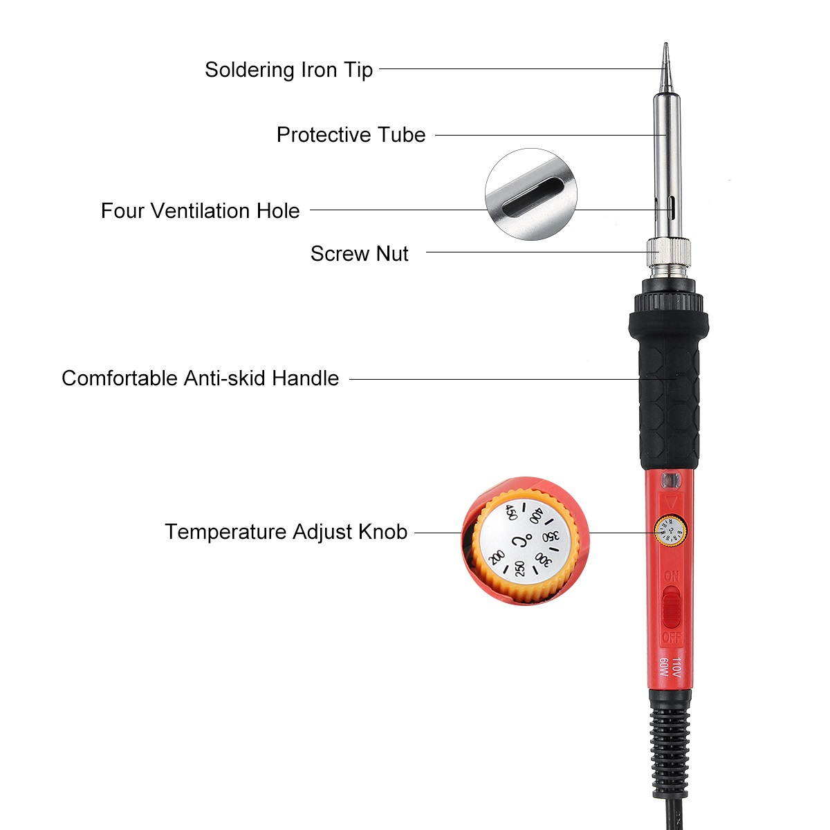 22Pcs Electric Soldering Iron Adjustable Temperature 110V 60W Digital Welding