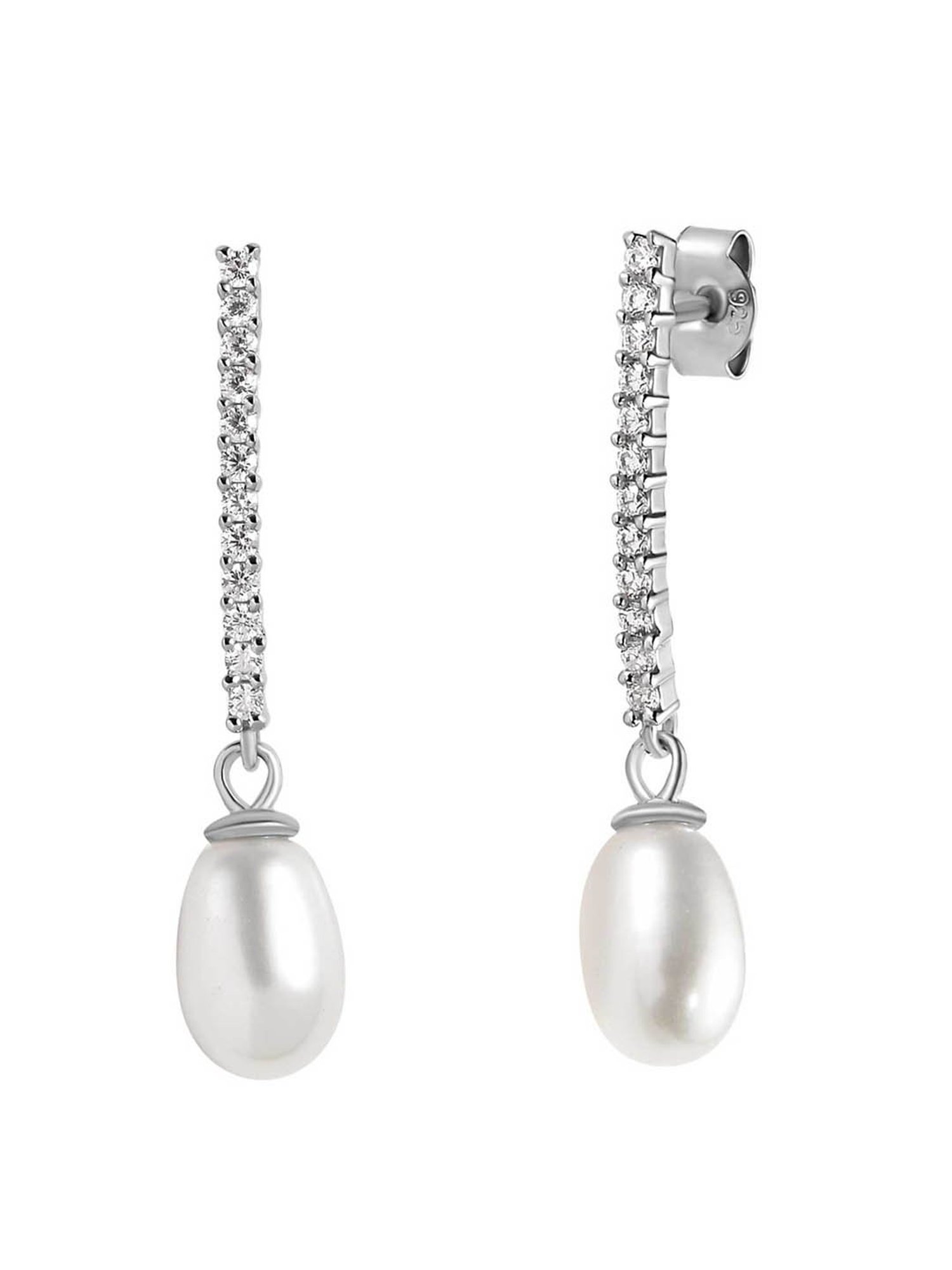 925 Silver Freshwater Pearl and American Diamond Drop Dangler Earrings for Women & Girls