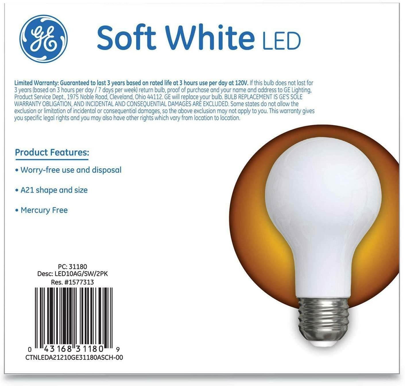 GE Classic LED Soft White Non-Dim A21 10 W 2/Pack 31180