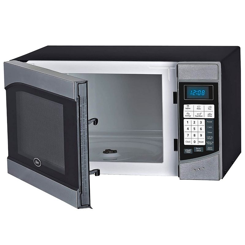 Oster 0.9 Cubic Feet 900-Watt Countertop Microwave Oven in Black and Silver