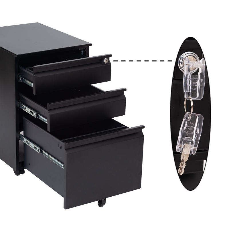 3 Drawer Mobile File Cabinet with Lock, Metal Filing Cabinet Legal/Letter Size, Fully Assembled Except Wheels