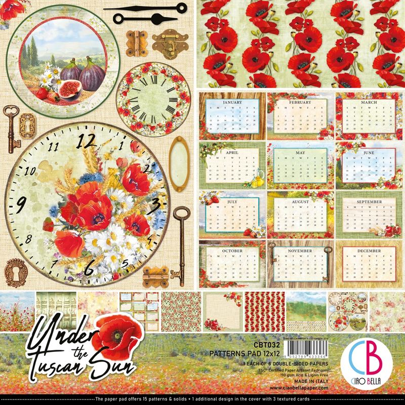 Ciao Bella Double-Sided Paper Pack 90lb 12"X12" 8/Pkg-Under The Tuscan Sun, 8 Designs/1 Each
