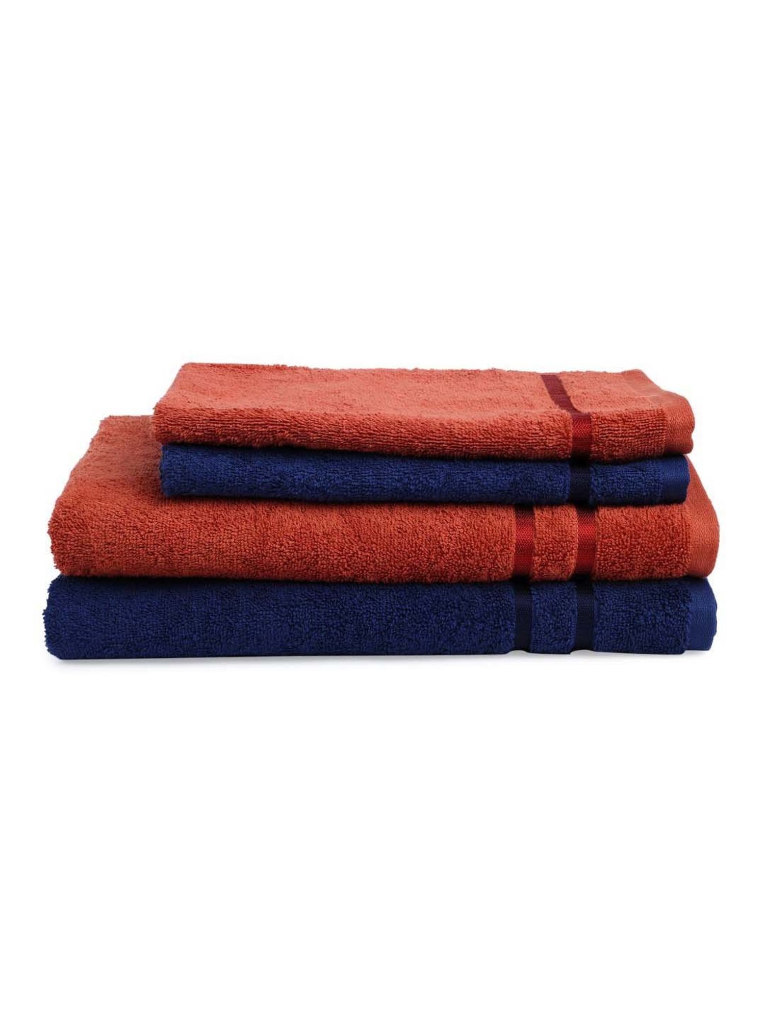 Spaces Atrium Eoss Navy & Red Cotton 500 GSM 4 Pcs Towel Set