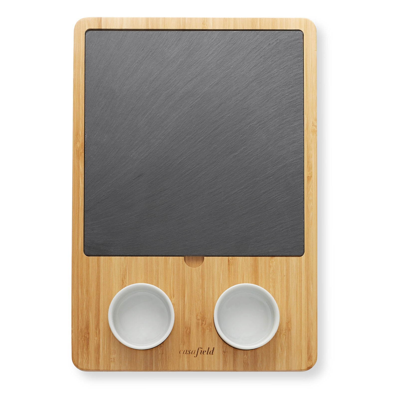 Bamboo Charcuterie Cheese Board Gift Set with Slate Tray, 4 Knives, 2 Dip Bowls