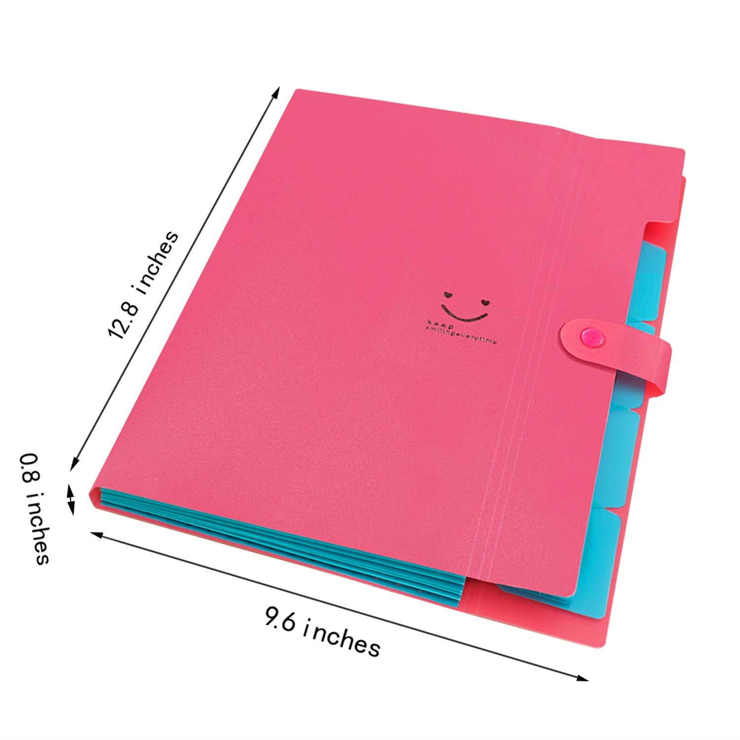 Initial heart Expanding File Folders with 5 Pockets Accordian Folder Organizer A4 Letter Size Plastic Snap Closure Paper Organizer Set of 4 Colored Decorative for School Office Travel Family