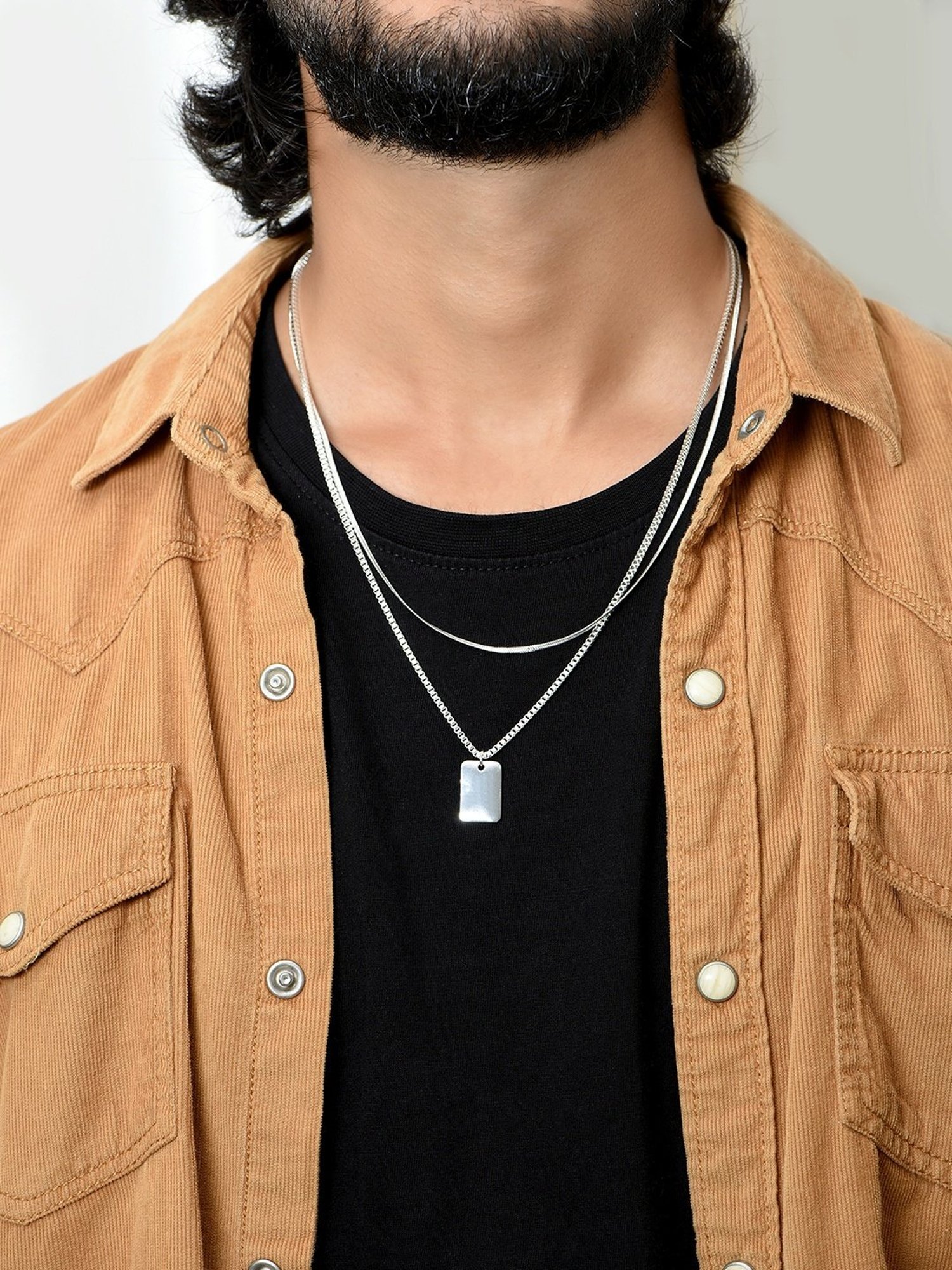 Bold By Priyaasi Men's Stylish Silver-Plated Dumbbell Pendant on a Trendy Chain