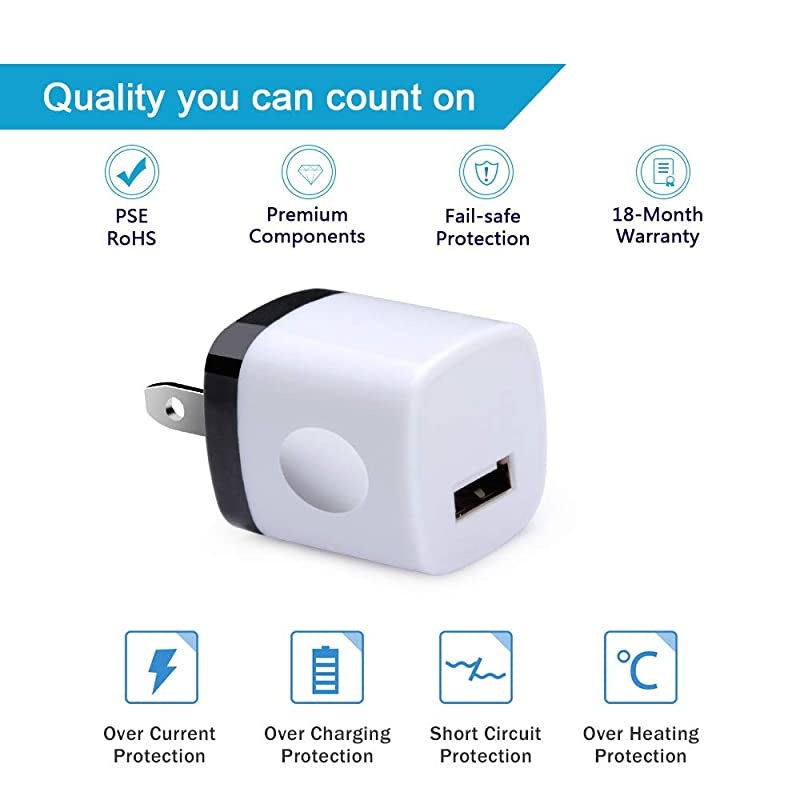 Charging Block Charger Box  1A 5Pack Travel Single Port USB Wall Charger Brick Cubes Compatible iPhone X88 Plus76S Plus Samsung Galaxy s10e S10 S9 S8 PlusS7S6Note 98 LG G8 G7 Moto