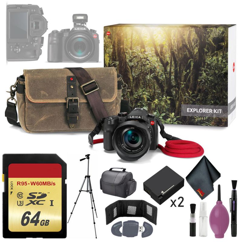 Leica V-LUX (Typ 114) Digital Camera Explorer Kit - 64GB - Memory Card Wallet - Reader - Battery x2 - 72" Tripod - Case