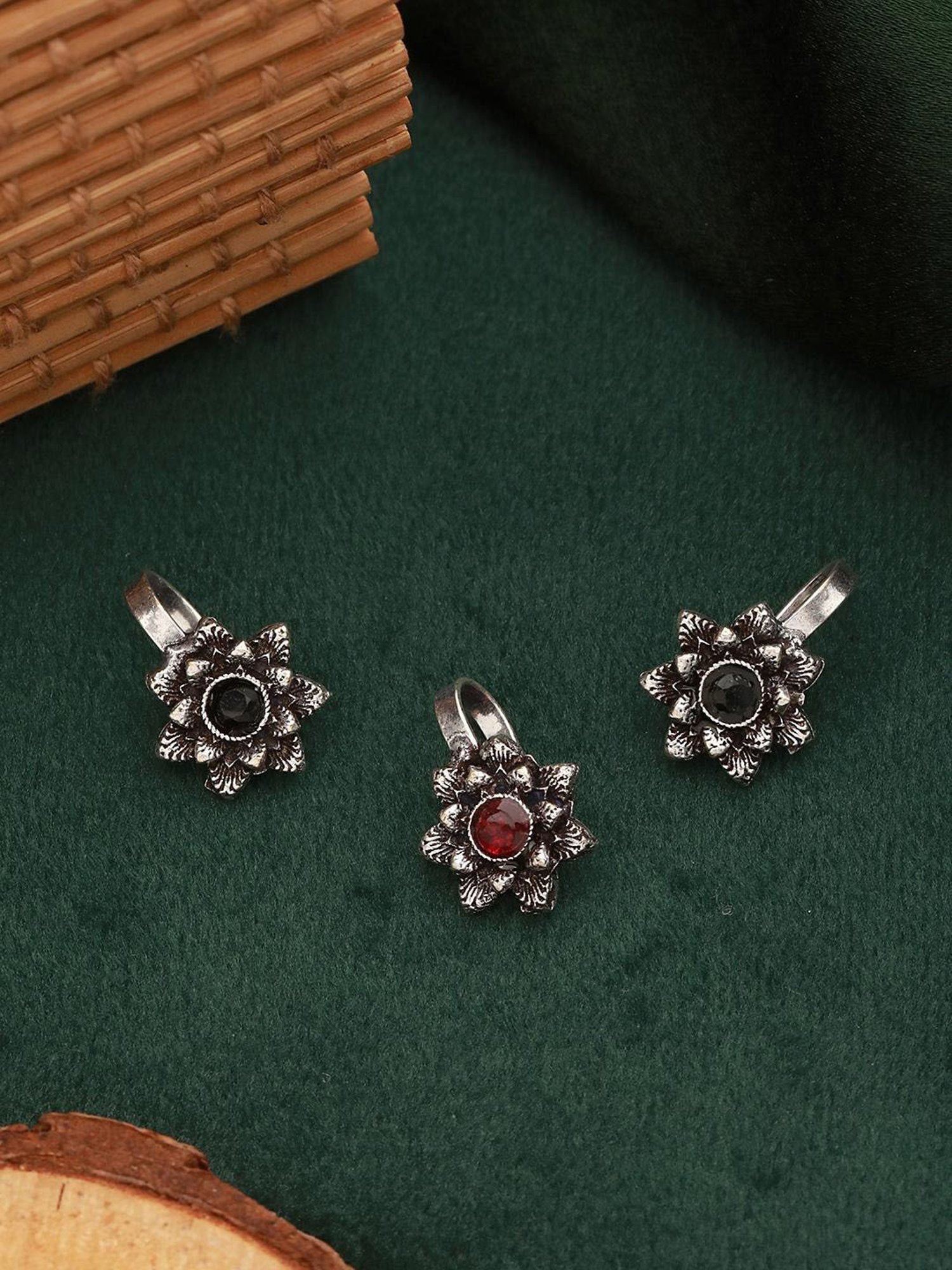 Saraf Rs Jewellery Oxidised Silver Plated  Trendy Minimal Combo Clip On Nose Ring Nath