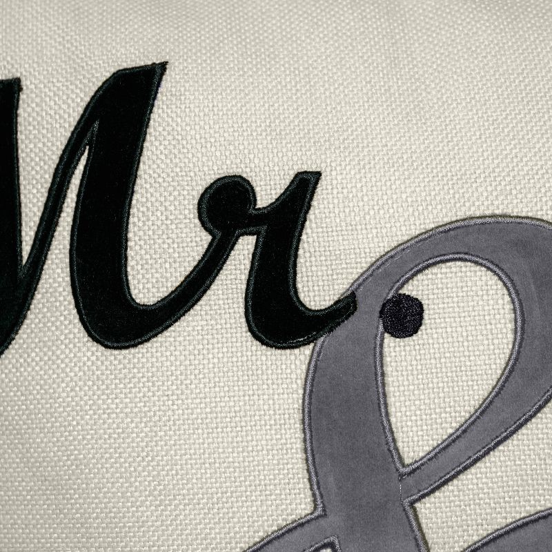 17"x17" Celebrations Mr. & Mrs. Cursive Embroidered Applique Square Throw Pillow Oyster - Edie@Home