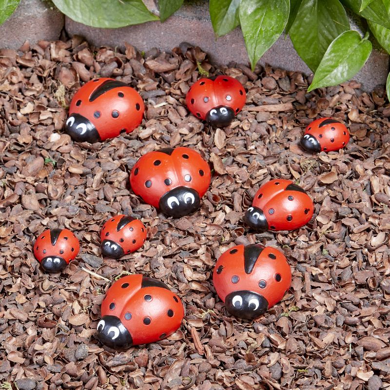 Lakeside Ladybug Garden Stones - Decorative Outdoor Ornaments - Set of Nine