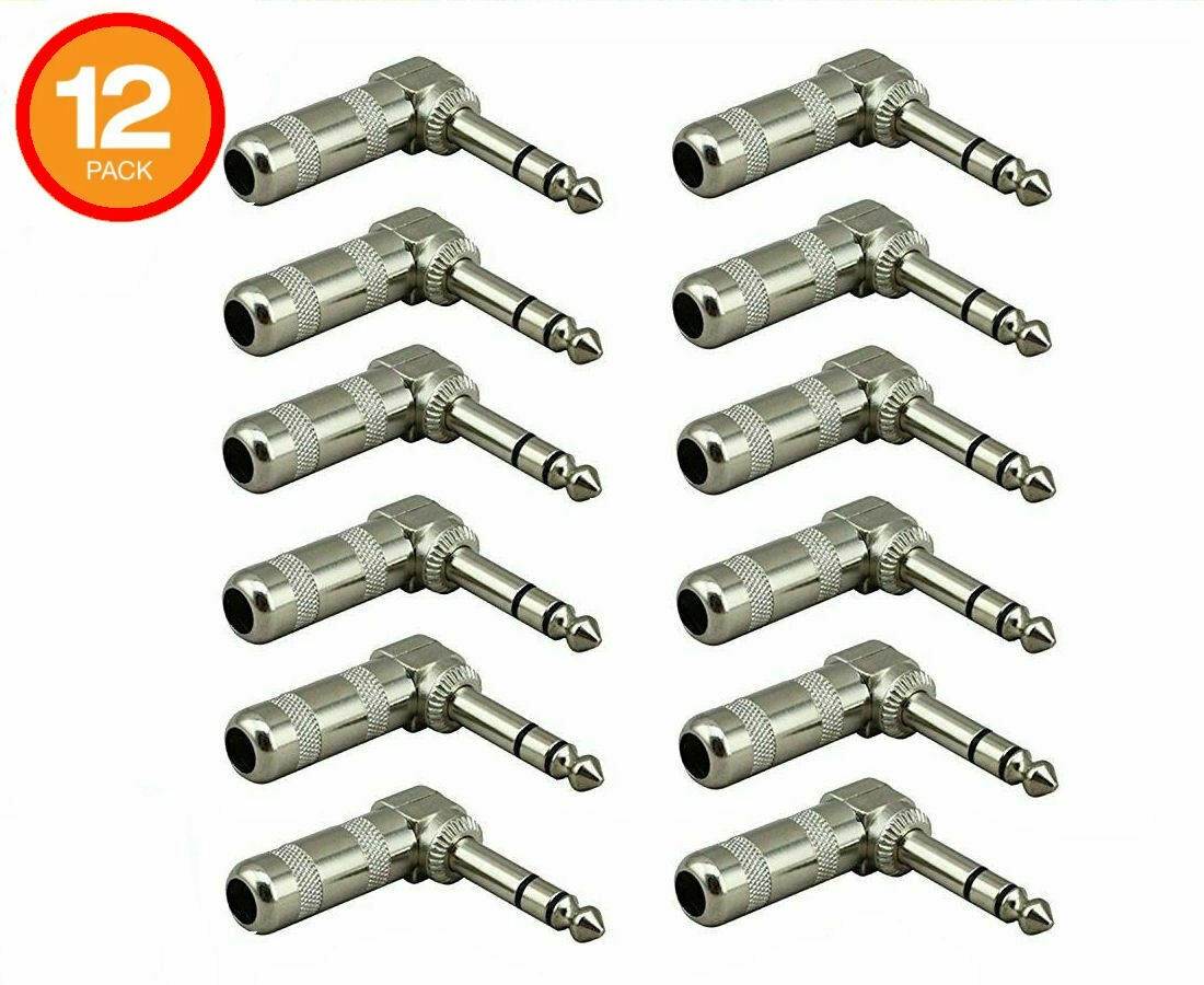 12 x 1/4" Male Right Angle TRS Stereo Audio Cable Plugs 6.35mm Connector Adapter