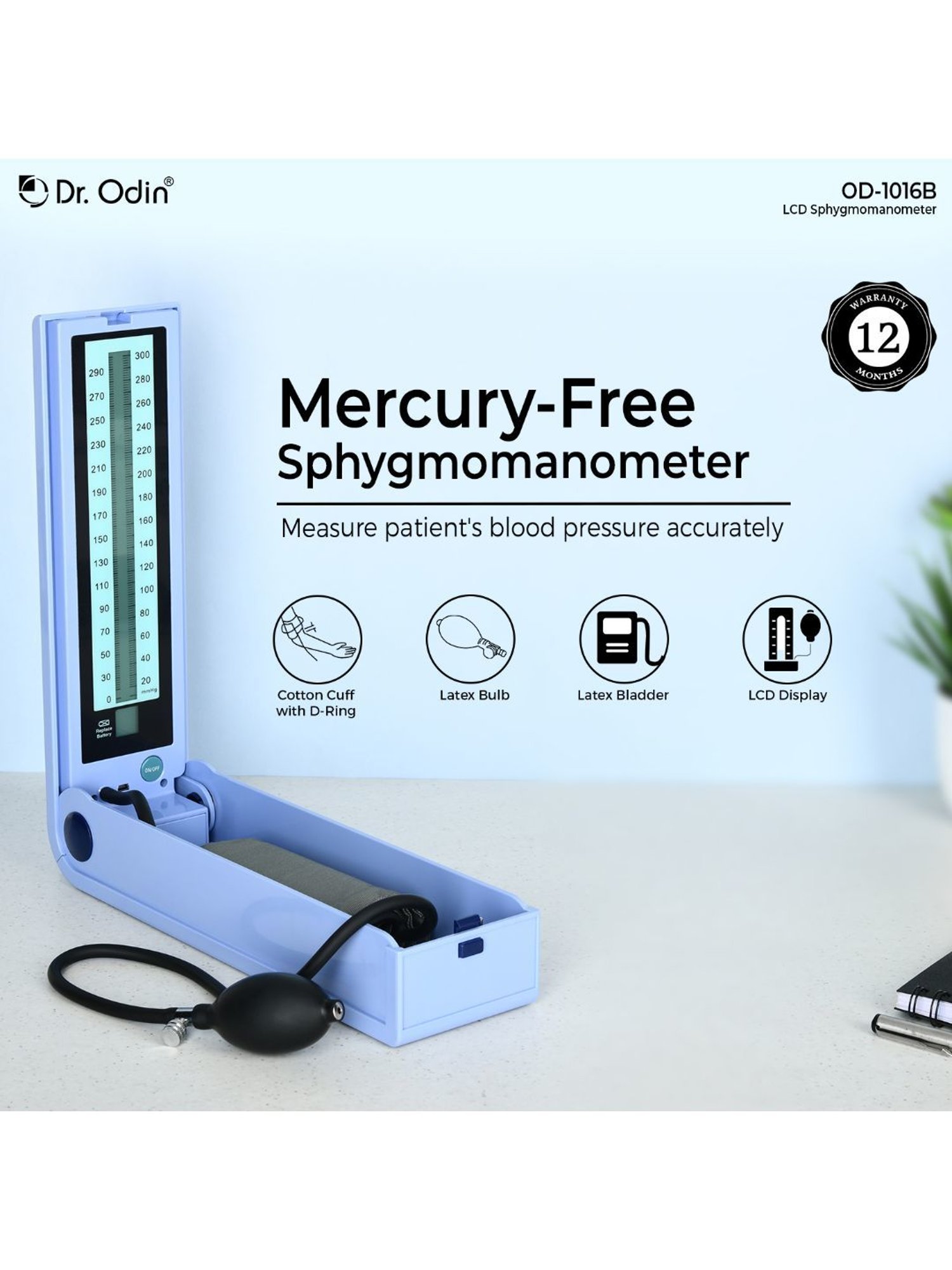 Dr. Odin OD-1016B Mercury-Free Sphygmomanometer (Blue)