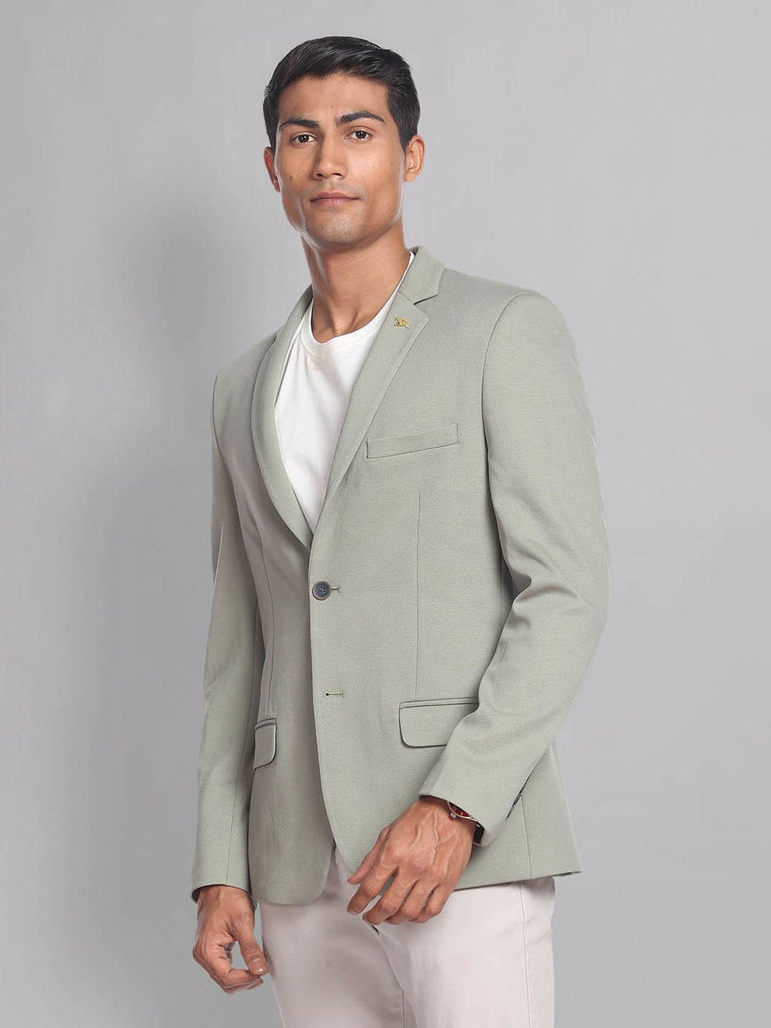 AD by Arvind Sage Green Slim Fit Notch Lapel Blazer