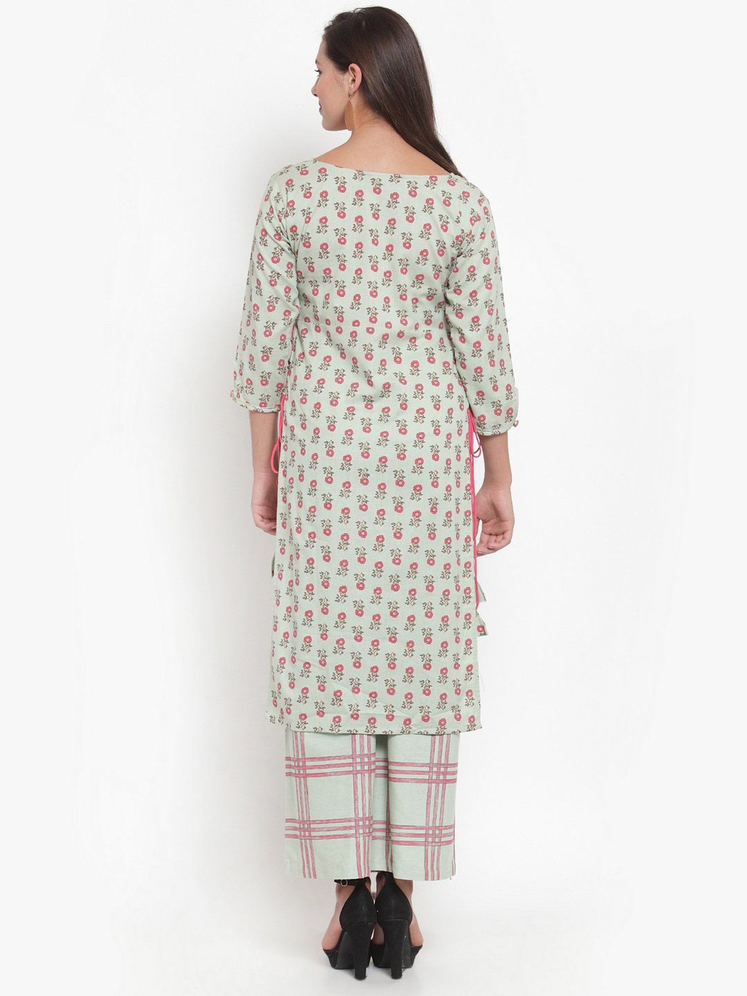 Indibelle Green Cotton Floral Print Straight Kurta
