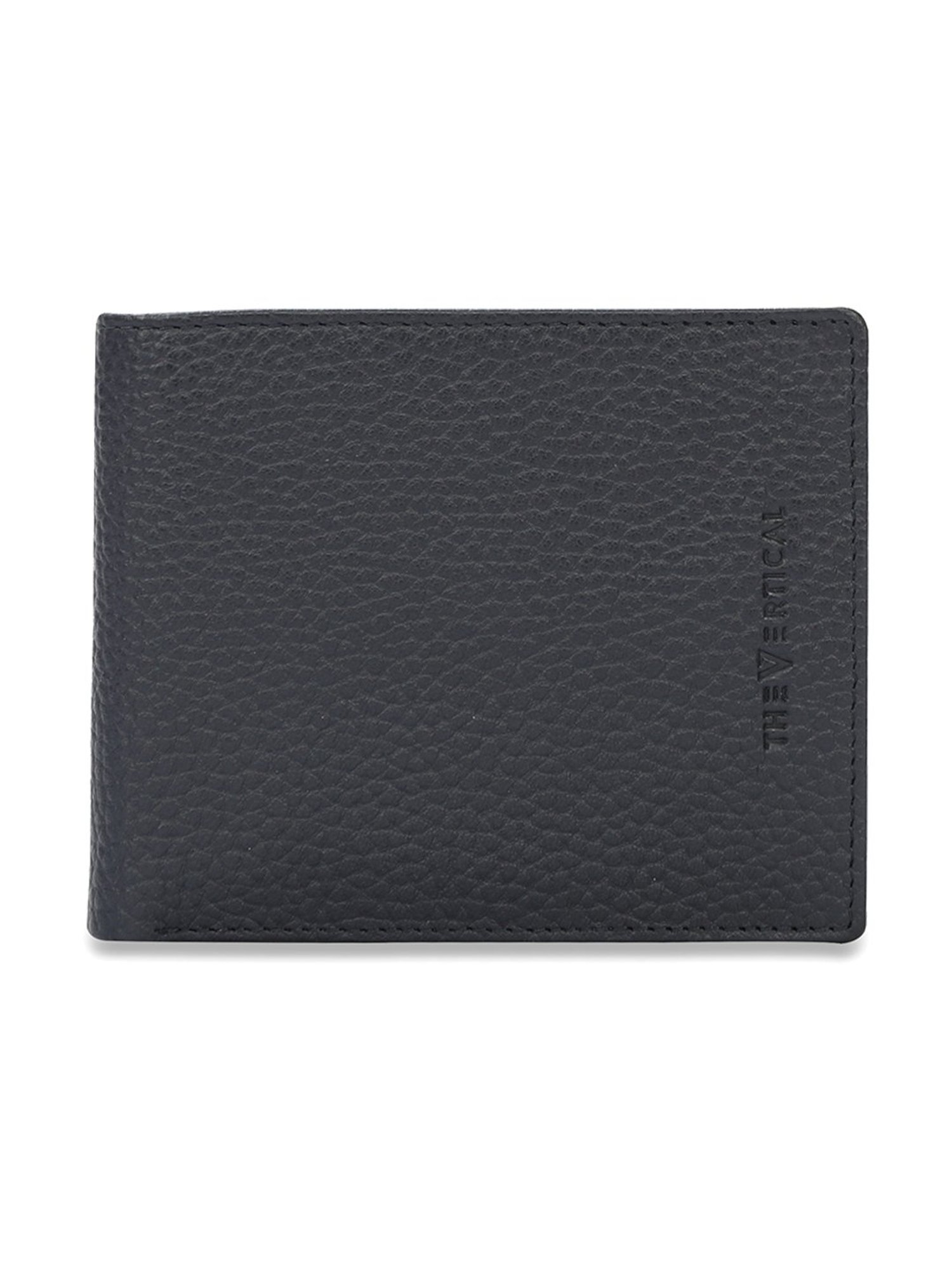 The Vertical Navy Blue Textured Leather Bi-Fold Wallet for Men