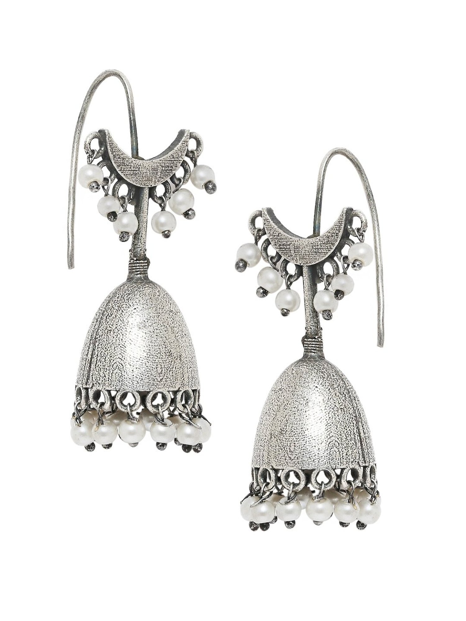 Oomph Oxidized Silver Look Alike Contemporary Ethnic Jhumki Earrings
