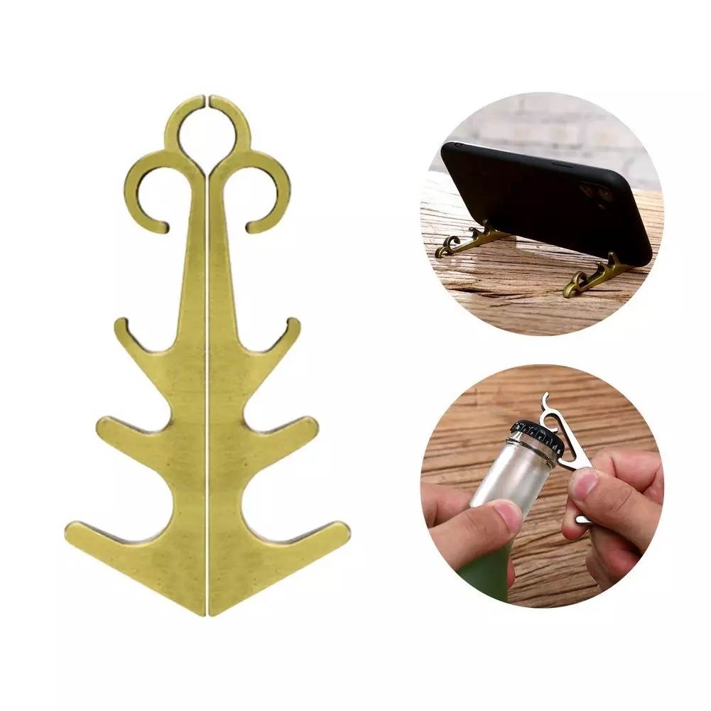 Multifunction Magnetic Phone Holder Bottle Opener Retro Portable Traditional Chinese knotting Shaped Metal Desktop Stand Support Suction Tablet Phone Tripod Desktop Magnet Bracket F-Silver
