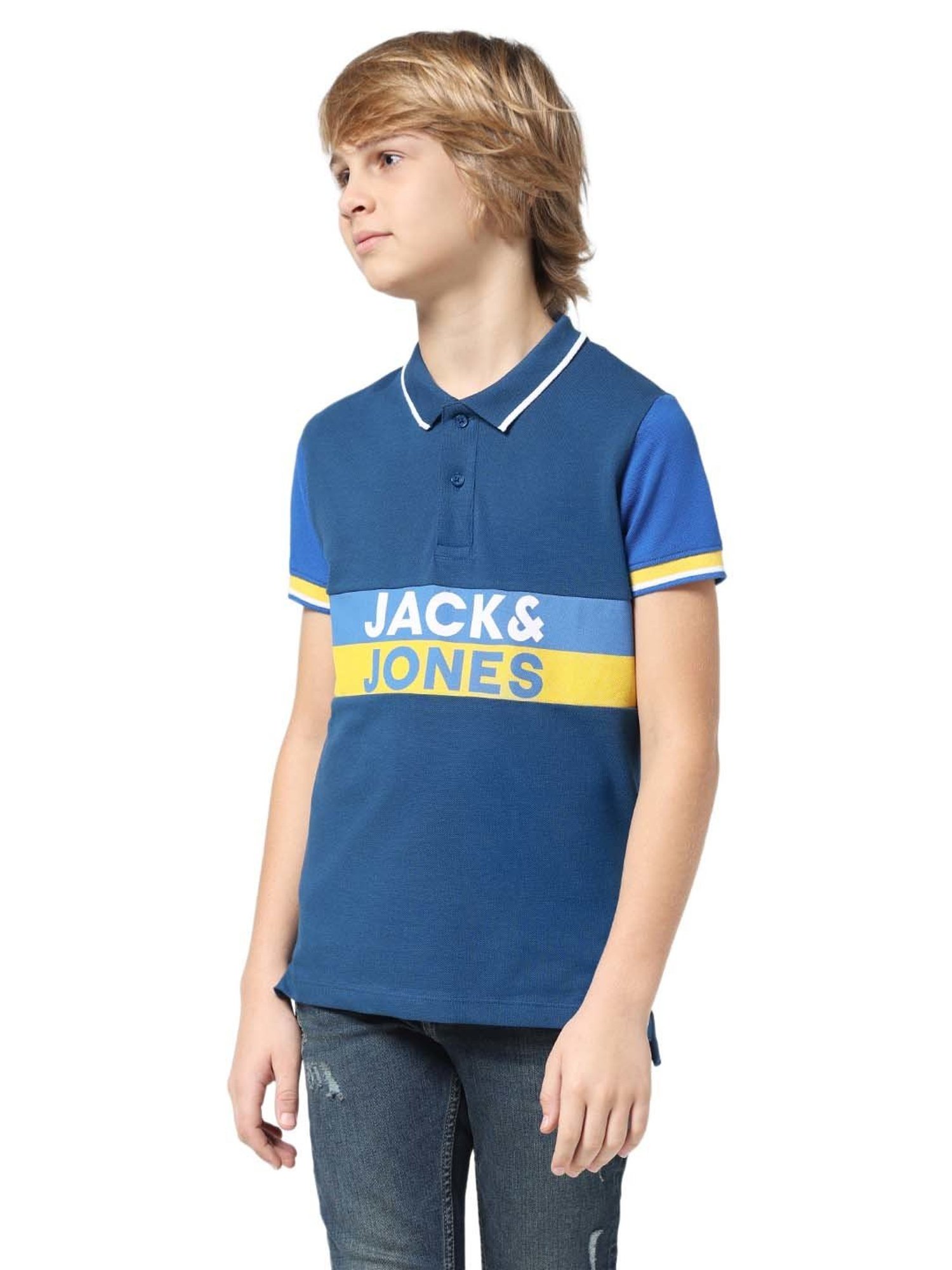 Jack & Jones Junior Navy Cotton Printed Polo T-Shirt