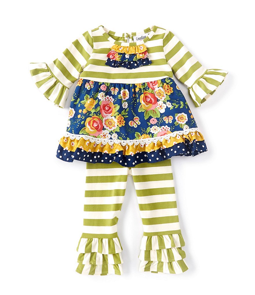 Counting Daisies Baby Girls 3-24 Months Mixed-Media Fit-And-Flare Dress & Striped Leggings Set