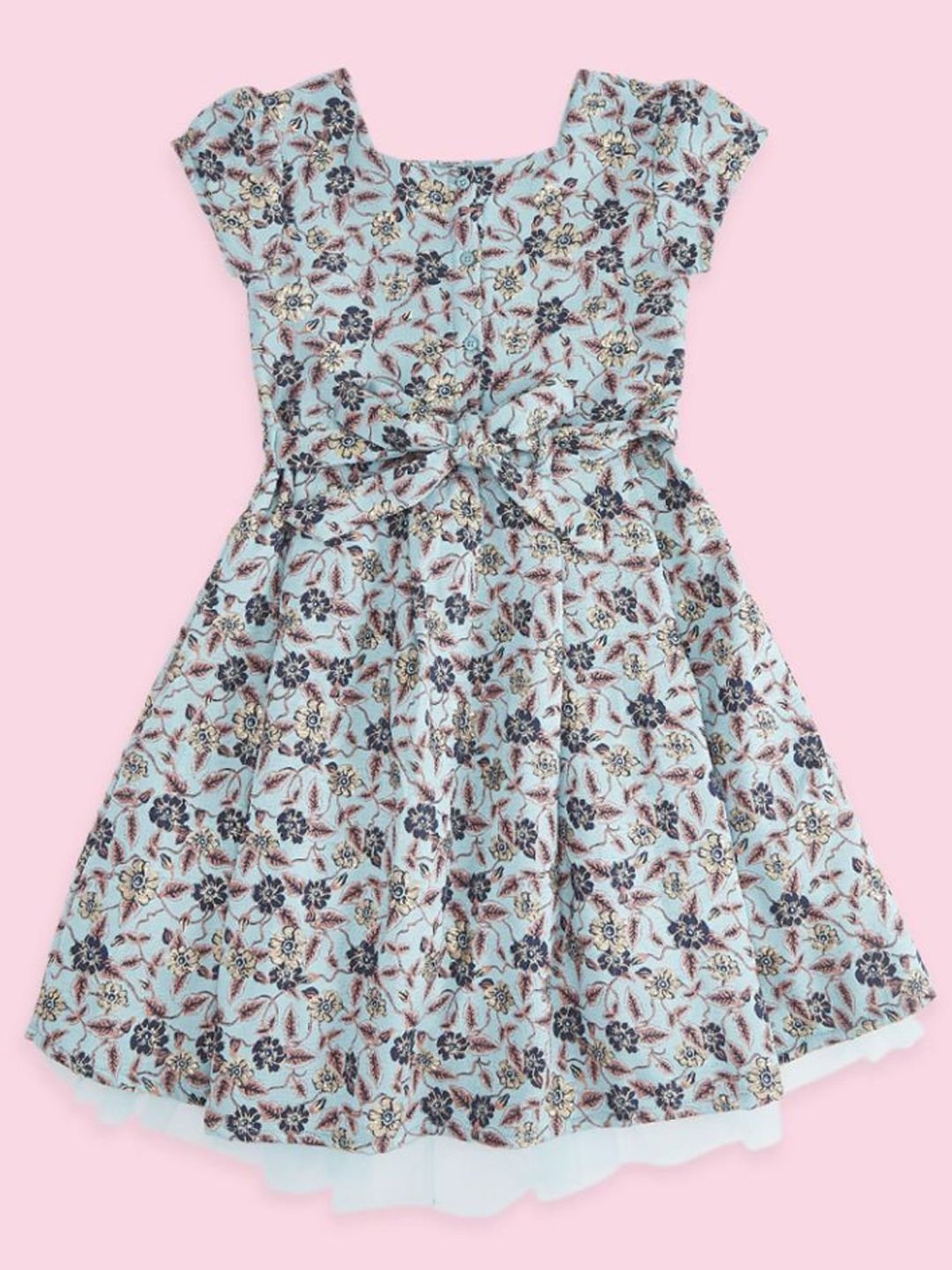 Pantaloons Junior Blue Floral Print Party Dress
