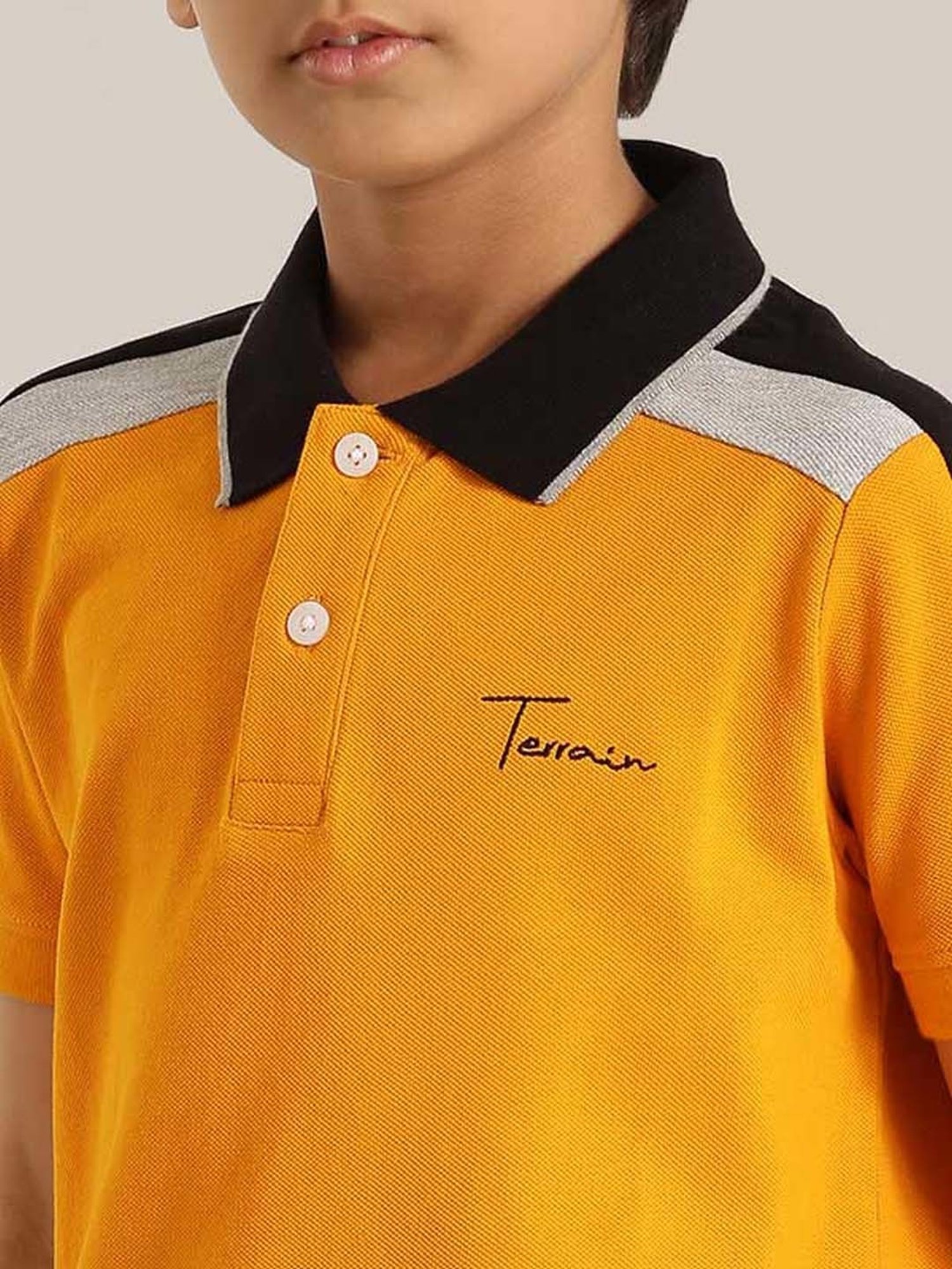 Indian Terrain Kids Yellow & Black Cotton Printed Polo T-Shirt