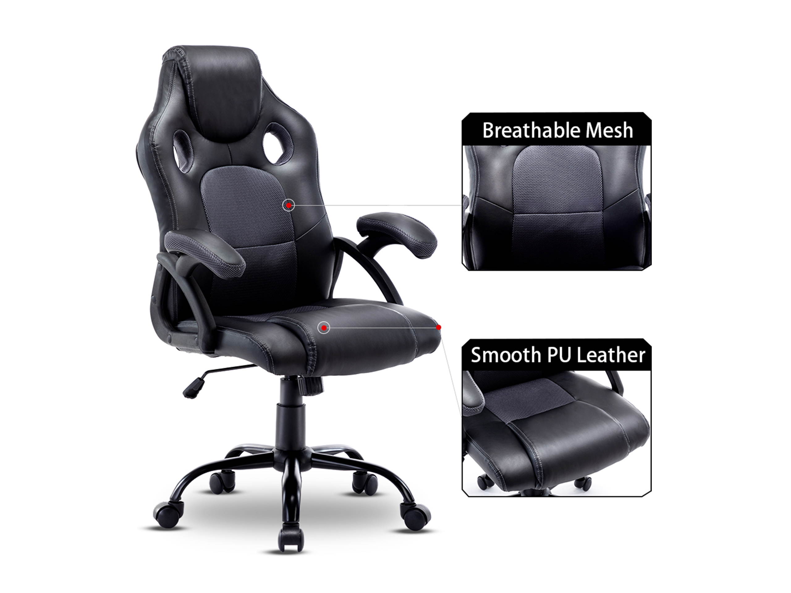 Volans Breathable Mesh Gaming Chair,Ergonomic Racing Office Computer Game Chair-Swivel Rocker E-Sports Chair with Adjustable Backrest and Seat Height,Dark Grey