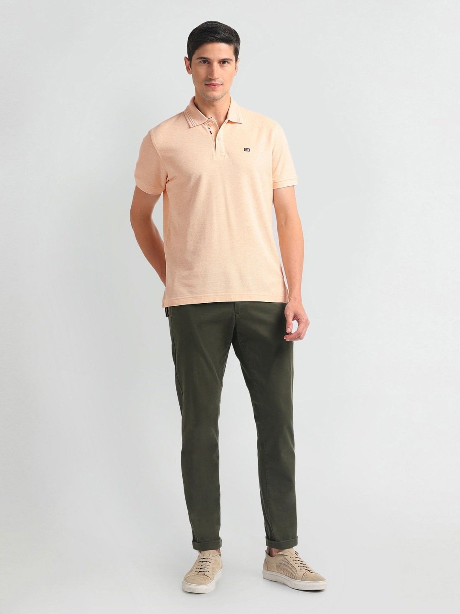 Arrow Sports Yellow Cotton Regular Fit Polo T-Shirt