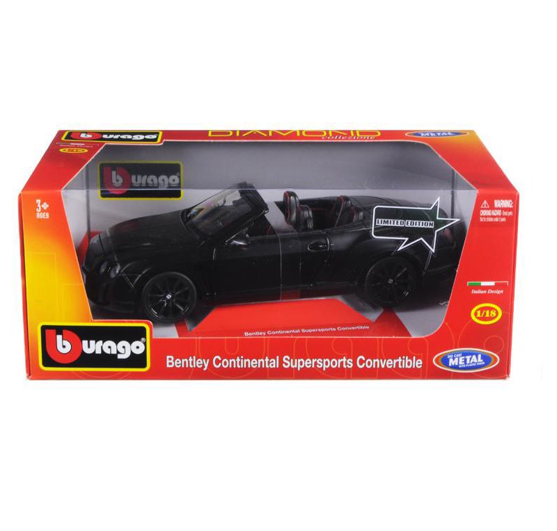 Bentley Continental Supersports Convertible Matt Black 1/18 Diecast Car Model by Bburago