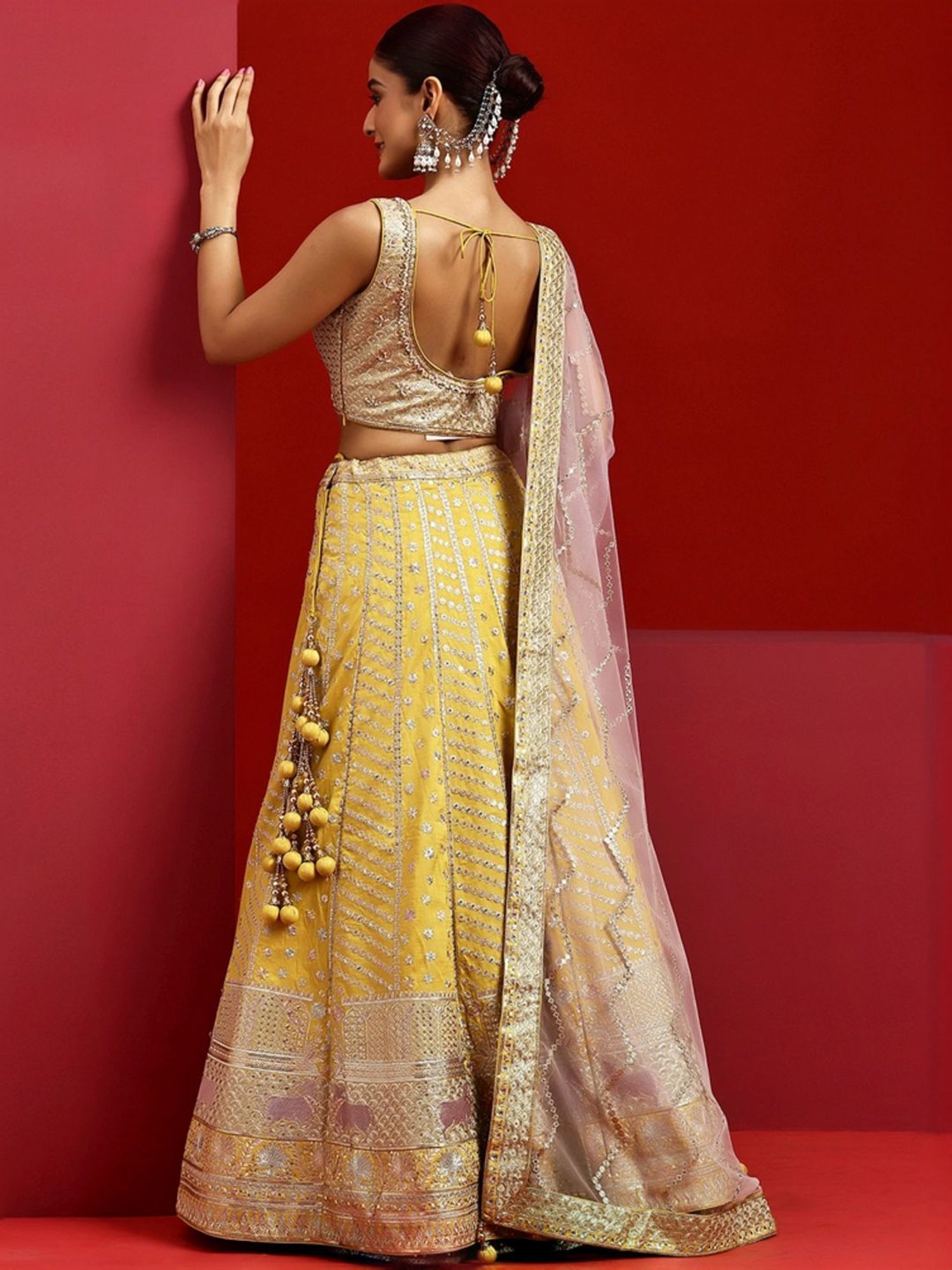 Libas Art Yellow Embroidered Lehenga Choli Set With Dupatta